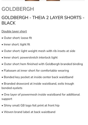 GOLDBERGH -Theia 2 layer shorts , small, black, new with tags - 第 2/7 張圖片