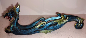 Blue Green Dragon Incense Holder/Burner Holding Orb