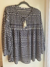 Collective Concepts Womens Peasant Blouse with Tassels V Neck Size Large