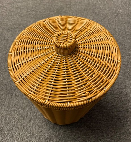 Pattumiera in vimini pattumiera intrecciata cestino rifiuti in rattan con coperchio cestino portaoggetti - Foto 2 di 14