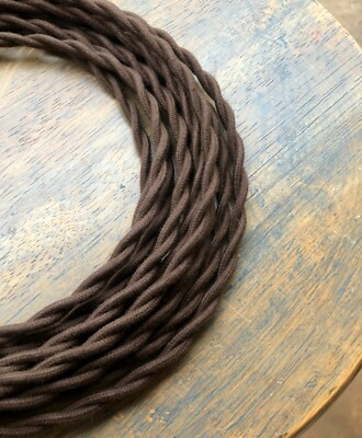 #ad Brown Twisted Cotton Covered Wire Vintage Style Cloth Lamp Cord Antique Fan 18ga $1.39