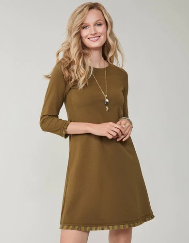 Neu mit Etikett Spartina 449 Island Fransen 3/4-Ärmel Kleid olivgrün Größe Large UVP 138 $