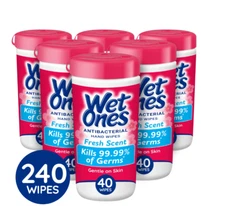 Wet Ones Antibacterial Hand Wipes Fresh Scent 40 Count 6 Pack Hypoallergenic