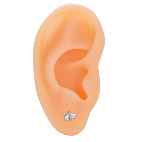 16G TITANIUM THREADEDLESS PUSH IN Gem BEE TRAGUS LABRET EAR Conch Flatback STUD - Picture 3 of 6