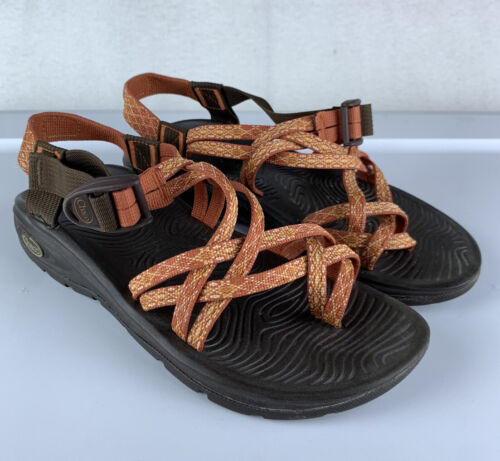 CHACOS Womens’Eco Tread Orange Yellow Patterned Sandals Size 8 Hiking Camping