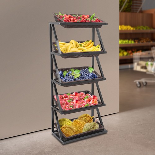 Market Retail Display Rack 5 Shelf Merchandiser Fruit Vegetable Snack Basket Set - Picture 5 of 24