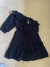 New One Shoulder Ruffled Dress Size 20 Boho Cottage Core Rope Belt Tassel