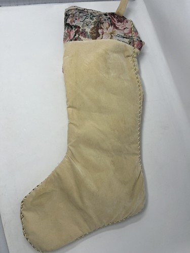 Vintage Cream, Pink, Floral Santa Christmas Stocking Large 24” With Santa Doll - Picture 7 of 12