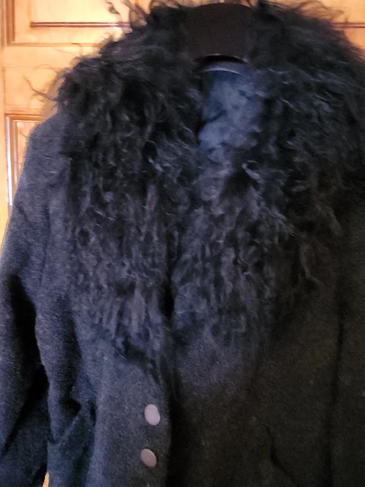 Abrigo de piel real mezcla lana gris UTEX DESIGN para mujer TALLA 16 mejor estado Foto 2 de 4