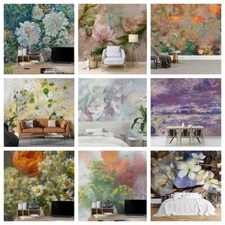 3D Floral Oil Painting Self-adhesive Wallpaper Removable Wallpaper Wall Mural