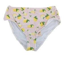 Unique Vintage Lemon Stripe Print Bikini Swim Bottoms Pink Size XL NWT