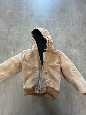 BOYS M 8 - Vtg Carhartt YYJ130 Sandstone Flannel Quilted Hooded Jacket Mexico