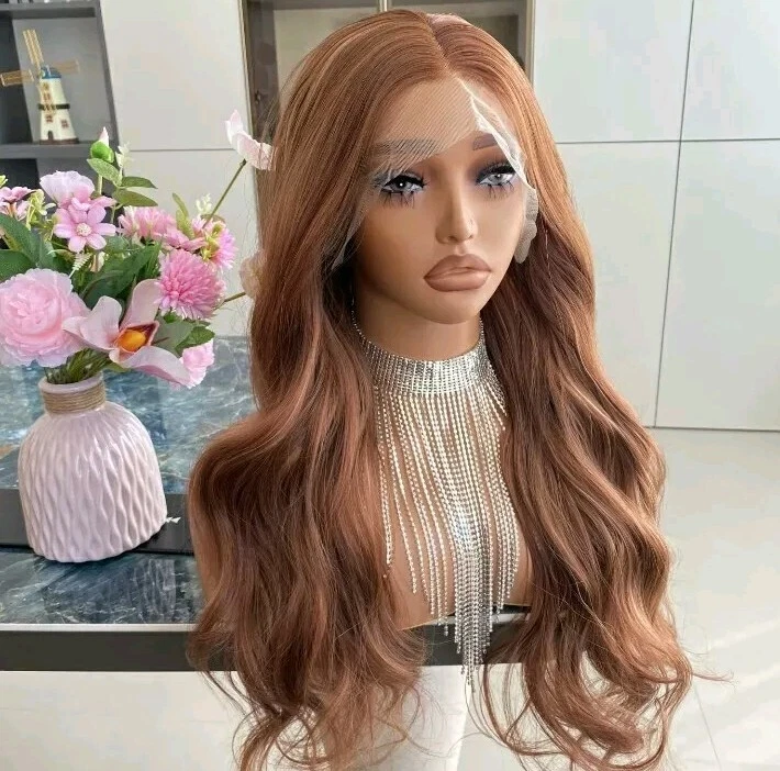 Long HD Transparent Lace Front Wig Auburn Red Red Blonde Human Hair Wavy Curls - Image 2 of 4
