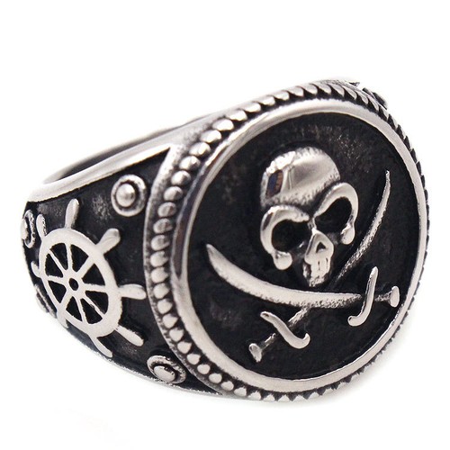 Gothic Mens Stainless Steel Gold Biker Pirate Skull Ring Size 6-15 - Picture 22 of 23