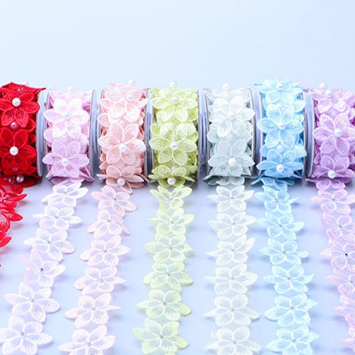 1 Roll Beaded Embroidered Flower Trim Lace Ribbon Sewing Clothing Wedding Dress - Picture 3 of 19