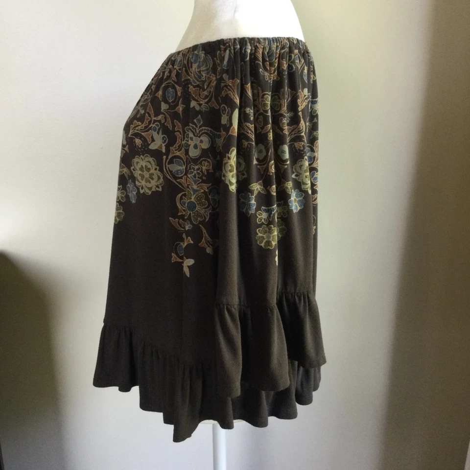 Blusa ECOTE Boho Femenina Hombro Descubierto Floral Gitana Femenina S Volantes Marrón Foto 4 de 4