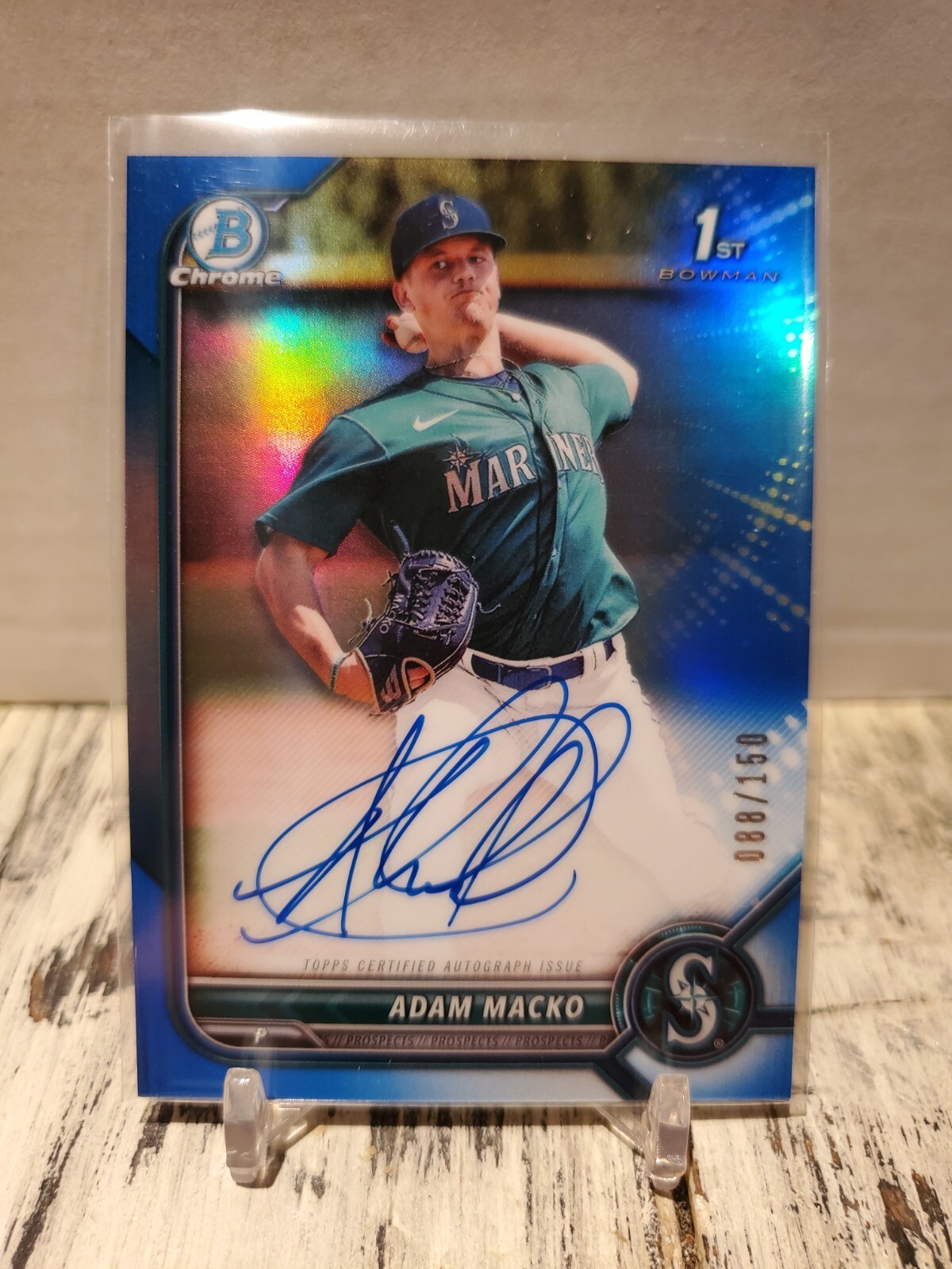 2022 Bowman Chrome 1st Adam Macko Blue Refractor Auto 88/150 Mariners ROOKIE RC