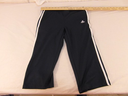 Children Youth Girl's Adidas Navy Blue White Striped Yoga Capri Pants 30904 - Picture 2 of 12