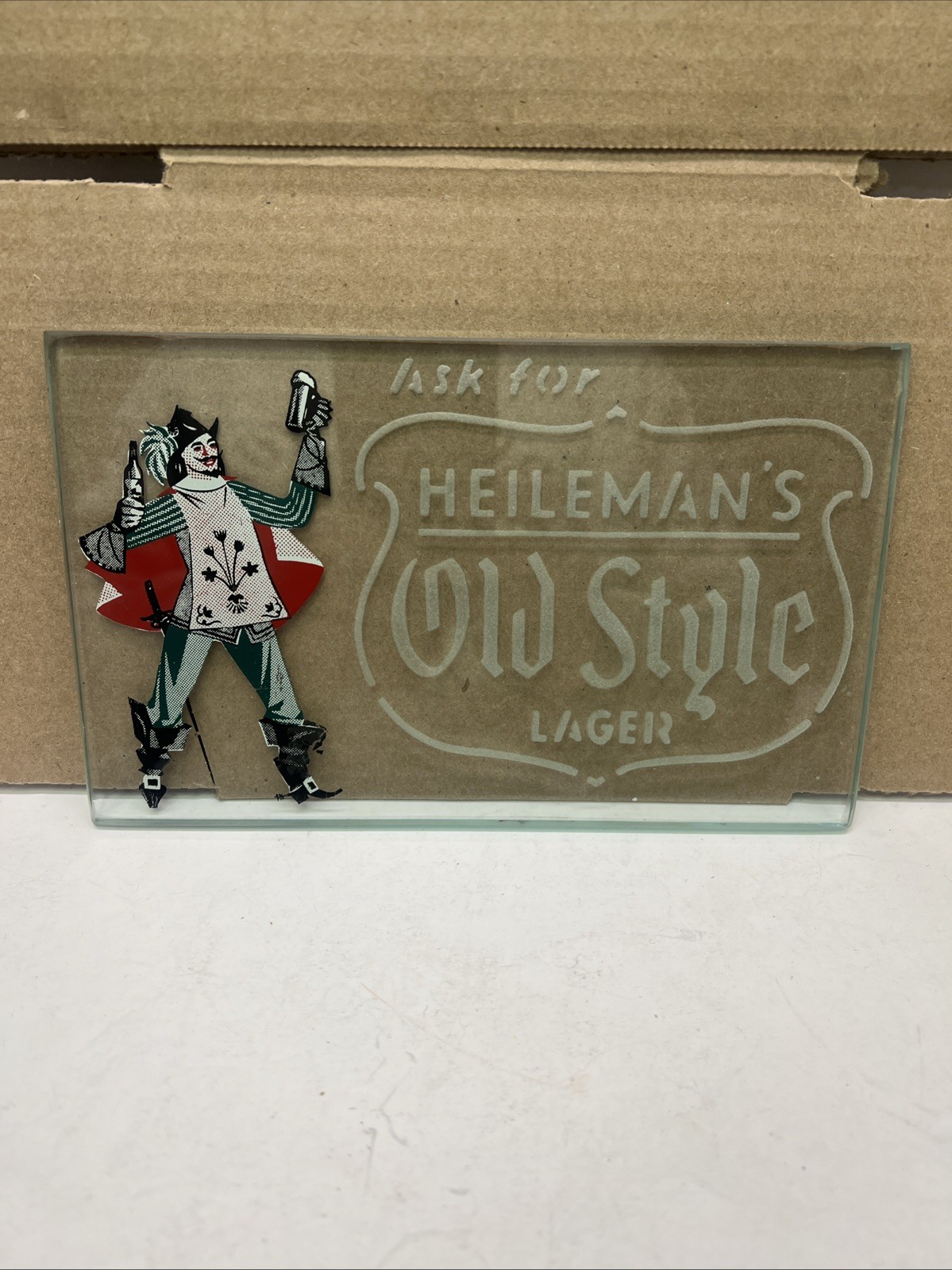 VTG Ask for Heileman’s Old Style Lager Glass Advertising Plate Etched Logo Beer