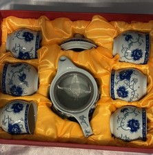 Beautiful Vintage Chinese FLORAL COBALT BLUE ROSE Tea Set Spring Sale 