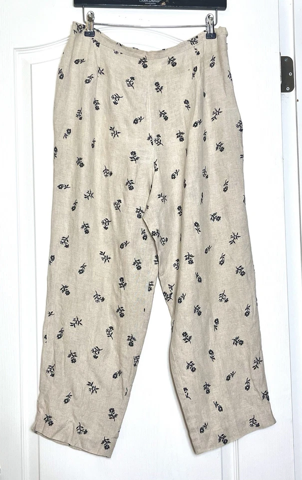 Vtg Talbots 100% Irish Linen Size 12 Pants Floral Embroidered High Rise Lined - Image 2 of 4