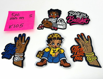 5pc Embroidered Iron-On DESIGNER INSPIRED BETTY BOOP, CLOCK THAT TEA E105