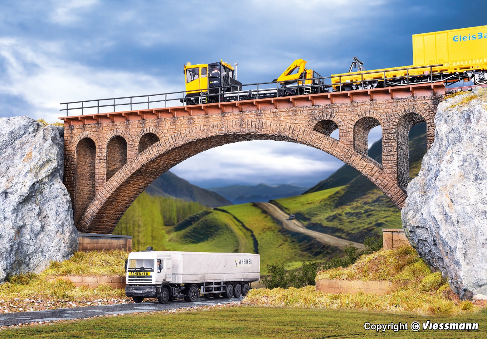 Vollmer H0 42549 2549: Mauersteinbr&uuml;cke, gerade - 36 cm lang