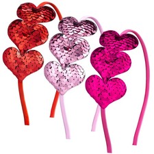 3 Pcs Glitter Heart Headband Heart Shaped Sequin Headband Elastic Love Hair Band