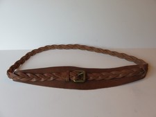 J Crew Brown Braided Leather Boho Belt Thick 3  Brass Buckle M/L 38" Length 