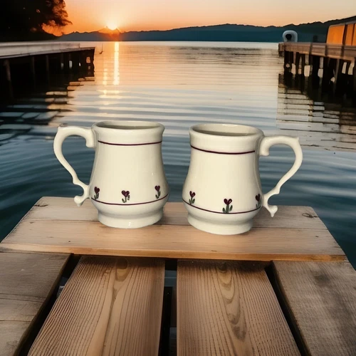 Pair of 1976 HARTSTONE POTTERY Provincial Posy Mugs
