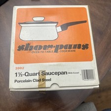 Vtg 1 1/2 Qt. Sanko Ware Show Enamel Pan Orange Flower  Covered Saucepan N O Box