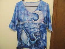 Unbranded size L blue/white WHALE !! ladies single knit top