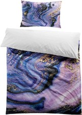 MUSOLEI Marble Duvet Cover Set Single Kids Purple Abstract Art Bedding Set for