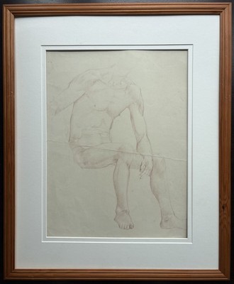 Antike akademische Zeichnung männlicher Akt Studie, sitzende Figur um 1900 französische Schulkunst