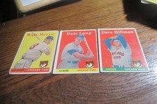 3) 1958 Topps Chicago Cubs baseball cards #7 Dale Long #41 Hillman #122 Moryn