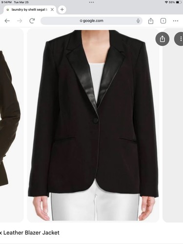 Laundry By Shelli Segal Women's Black Blazer Faux Leather Collar Size XL, NWT - Picture 3 of 10