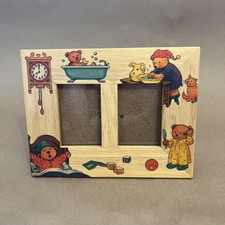 1995 Fetco Hand Crafted Teddy Bear Wood Frame Holds Two Photos Nursery Baby Gift