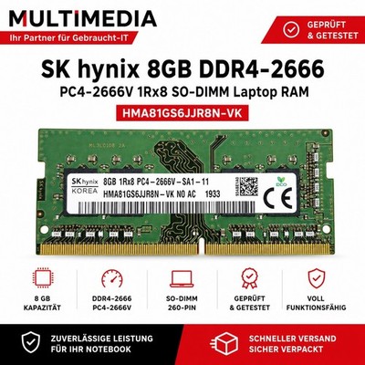SK hynix 8GB DDR4-2666 PC4-2666V 1Rx8 SO-DIMM Laptop RAM HMA81GS6JJR8N-VK#2360