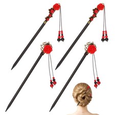4 Pack Chinese Hair Sticks, Chinese Hair Pins Retro Wooden Hair Chopsticks wi...