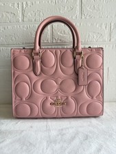 Coach Signature Logo Satchel Pink Zip Top Handle Strap Hang Tag Studs Gold