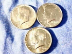Lot of 3- 40% Silver Kennedy Half Dollars AU , 40% Silver- 1965, 68d, 69d  A61