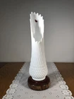 Fenton Hobnail Footed Milk Glass Swung Vase 16 Fingers Vintage MCM Decor 16”