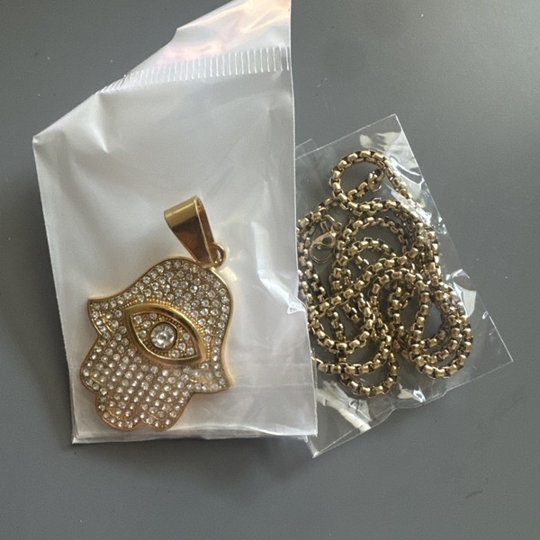 Alternate view of Gold Plated Hamsa Eye Cubic Pendant Inch Necklace Religious Faith