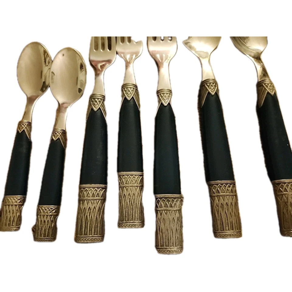 Cuchillo INOX EME verde/plateado adornado cubiertos 18/10 cuchara horquillas Italia 12 piezas Foto 3 de 4