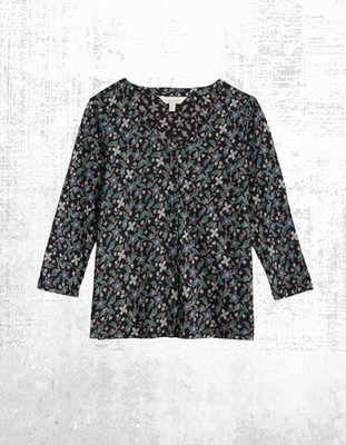 Ex Seasalt Women s 3/4 Sleeve Glass Jersey Top in Black Stitch Floral (Defect)