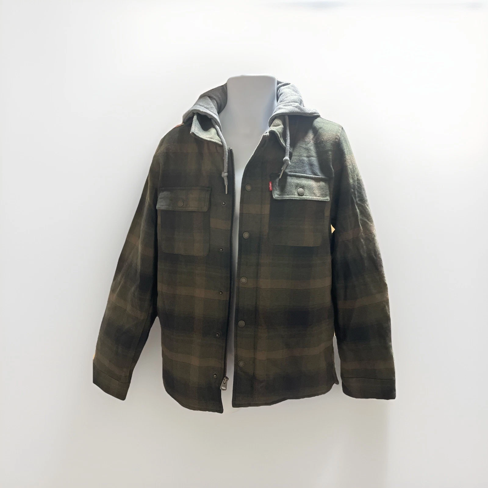 Levi's Men's Plaid Sherpa Lined Hooded Shirt Jacket Size S