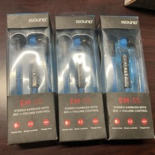 ISOUND EM-55 Stereo Earbuds With Mic  Volume Control Color Blue