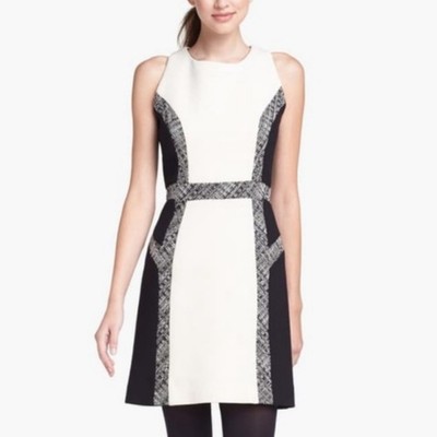 Milly Sheath Dress Size 8 Italian Wool Crepe Inset Tweed Classic Preppy Chic
