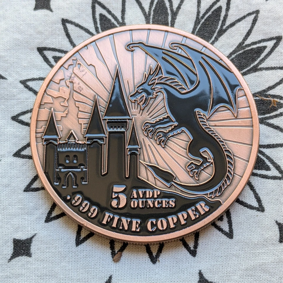 5oz High Relief Colored Copper Dragon round in Custom Capsule Tiny 1k Mintage - Image 3 of 3