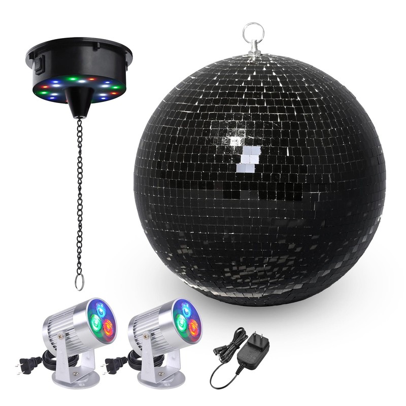 Yescom 12" Large Disco Ball with Motor and Light Rotator & 2PCS Spotlights Black